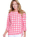 Coral & White Check Drawstring Top