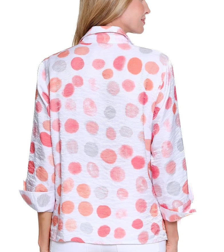 Coral Dot Turn Up Cuff Blouse