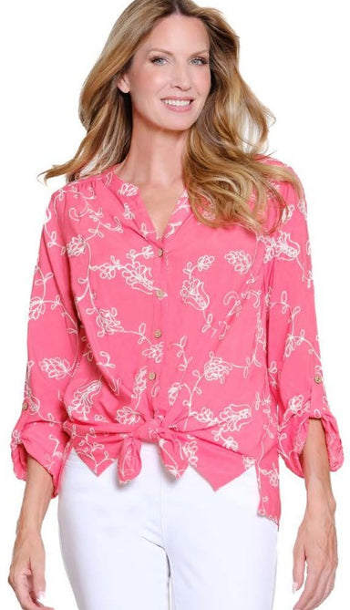 Coral Tie Waist Shirt