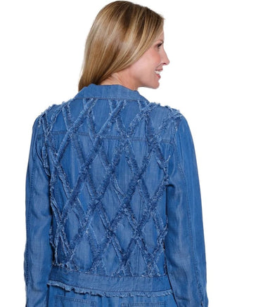 Fringe Trim Denim Jacket Plus