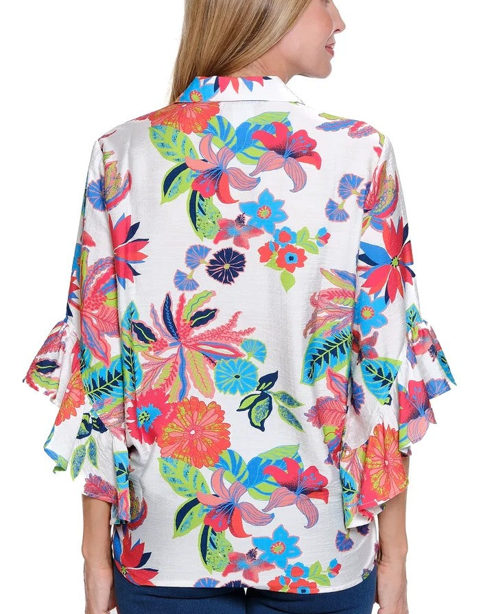 Flounce Sleeve Floral Blouse
