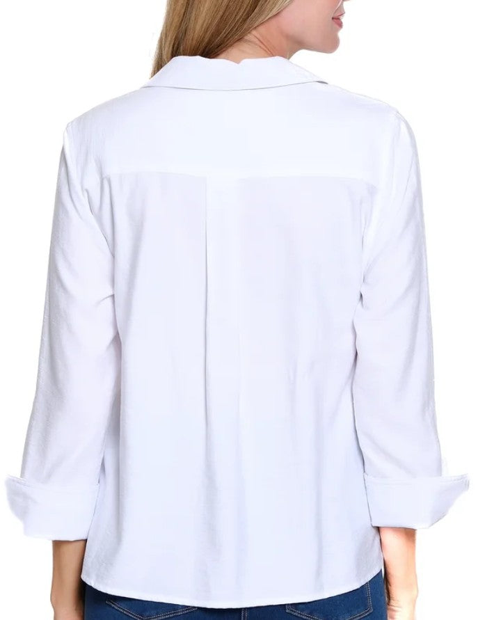 White Scalloped Button Blouse