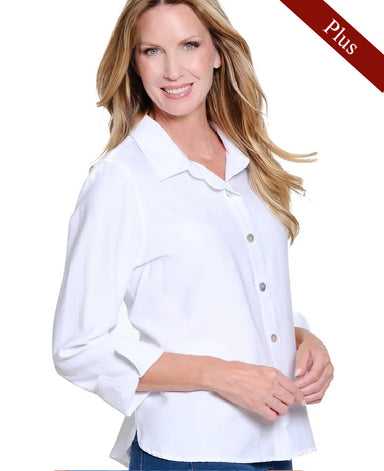 White Scalloped Button Blouse Plus