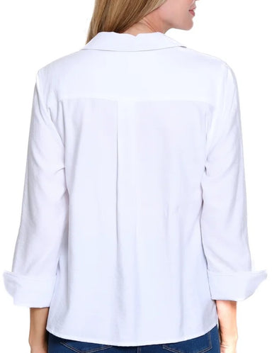 White Scalloped Button Blouse Plus