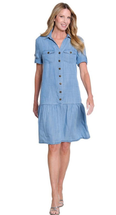 Flounce Hem Lightweight Denim Dress