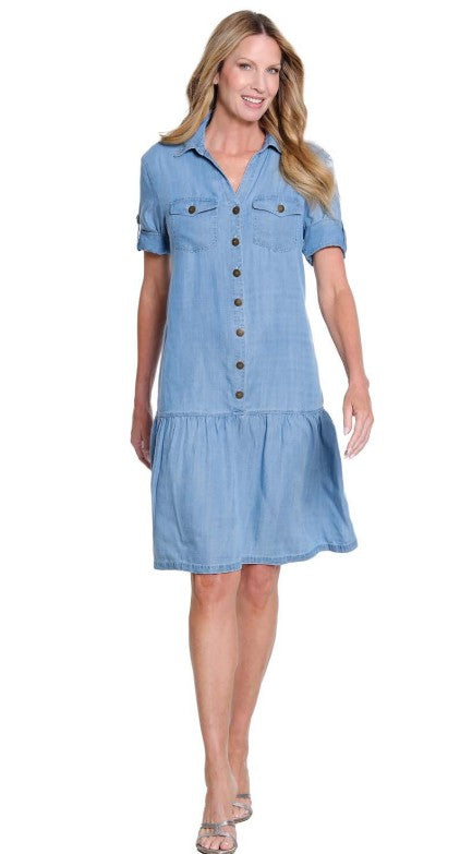 Flounce Hem Lightweight Denim Dress