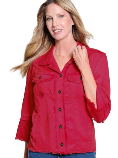 Red Flounce Sleeve Fringed Jacket