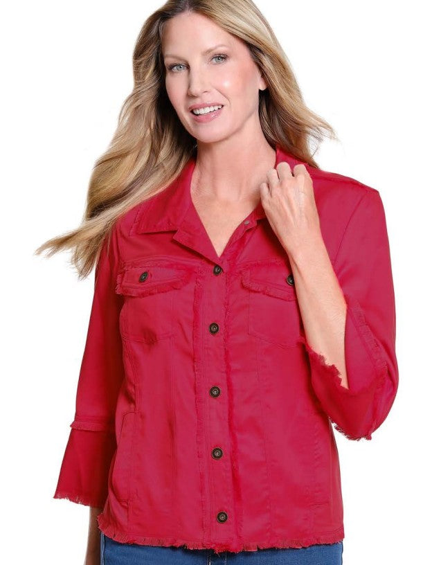 Red Flounce Sleeve Fringed Jacket