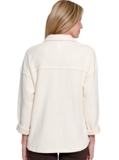 Multiples Button-Placket Hi-Lo Knit Top — Winter White