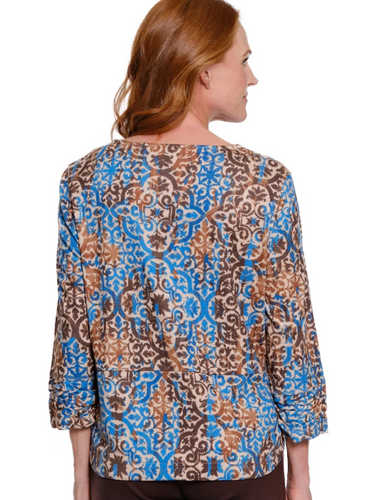 Multiples Multi Tile Print Bateau Neck Knit Top