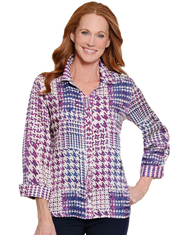 Multiples Multi Print Shimmer Blouse — Plum/Fuchsia
