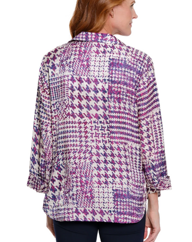 Multiples Multi Print Shimmer Blouse — Plum/Fuchsia
