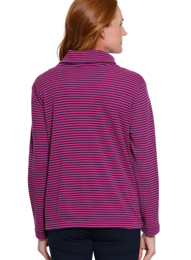 Multiples Plum Striped Rib Turtleneck