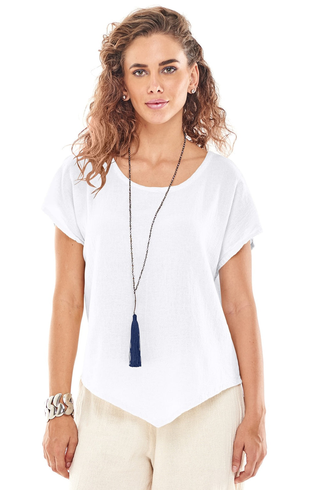 White Cotton Gauze Cap Sleeve Top