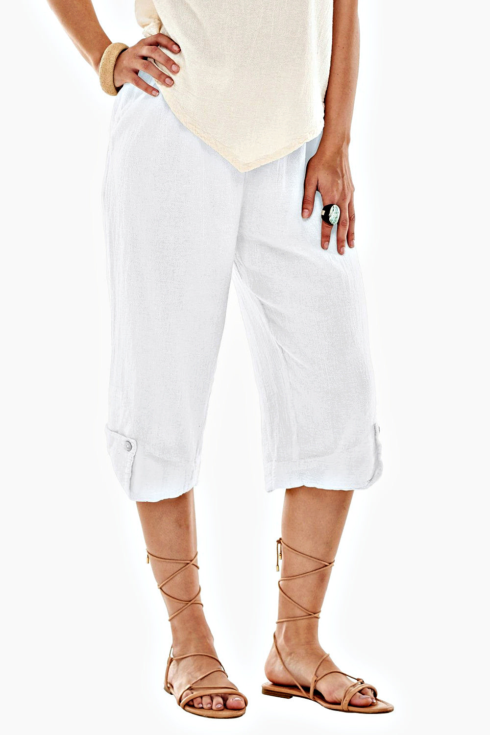 White Cotton Gauze Capri