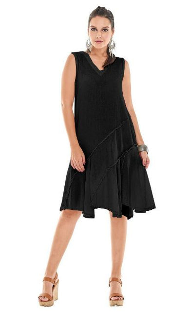 Black V-neck Full Skirt Dress