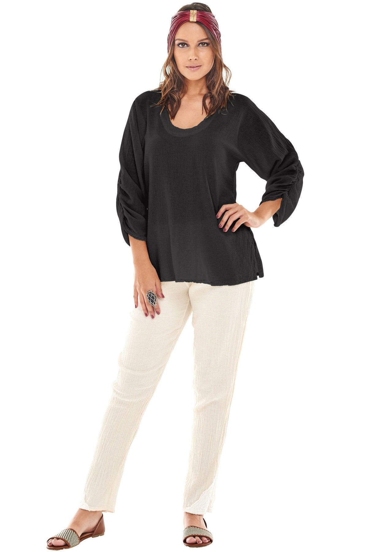 Black Ruched Sleeve Tunic