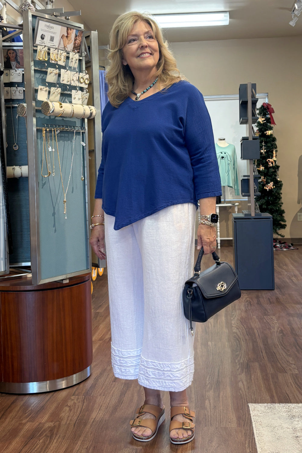 Cobalt V-Neck Cotton Gauze Top