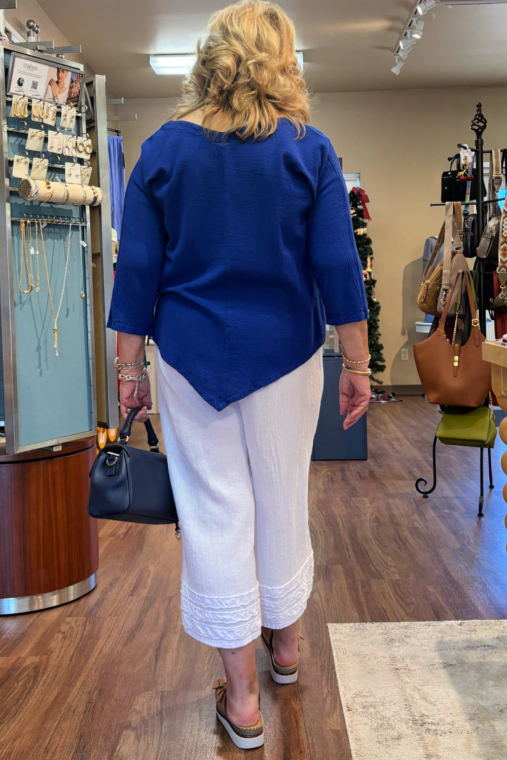 Cobalt V-Neck Cotton Gauze Top