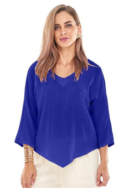 Cobalt V-Neck Cotton Gauze Top