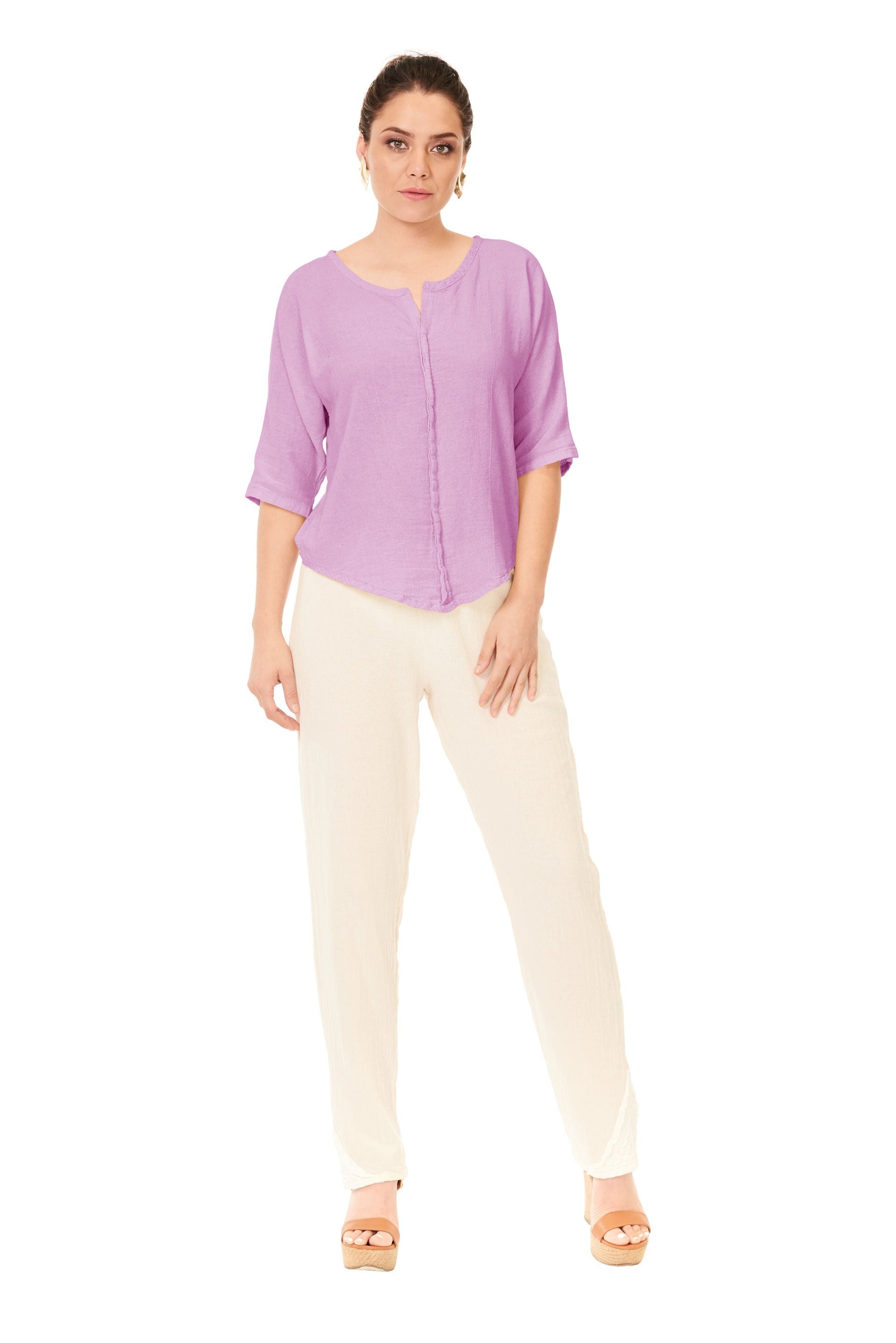 Orchid Split Neck Elbow Sleeve Top