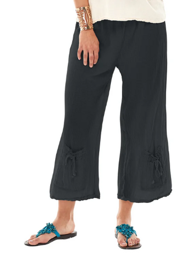 Black Pocket Hem Gauze Pant