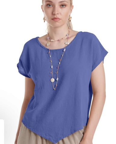 Lavender Scoop Neck Cotton Gauze Tee