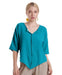 Turquoise Split Neck Gauze Top