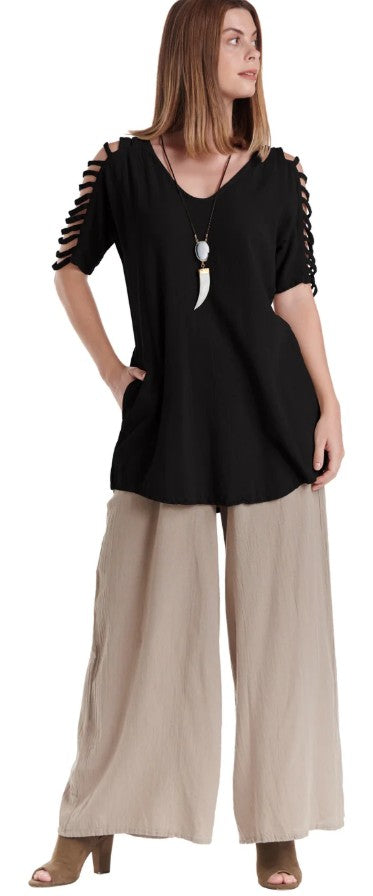 Waterfall Black Cotton Gauze Top