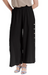 Wide Leg Black Button Gauze Pant
