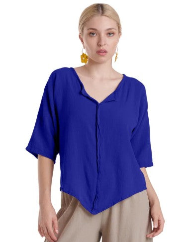 Tiny Cobalt Split Neck Top