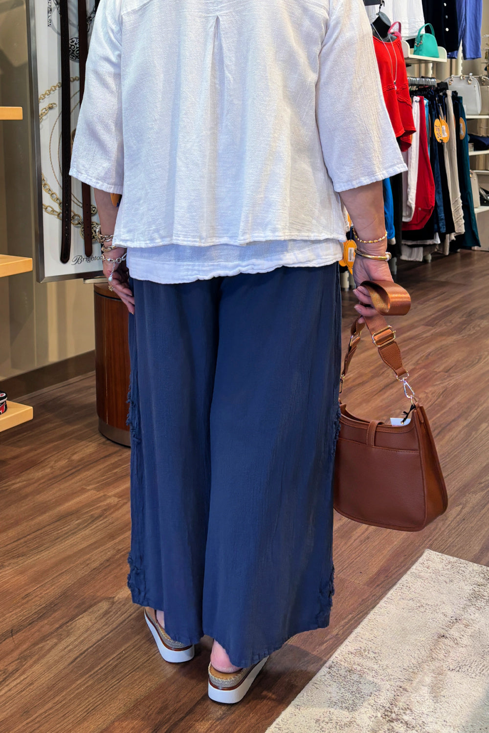 Dark Blue Fringed Wide Leg Pant