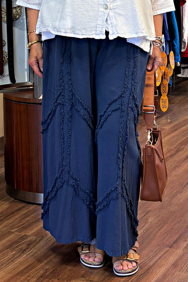 Dark Blue Fringed Wide Leg Pant