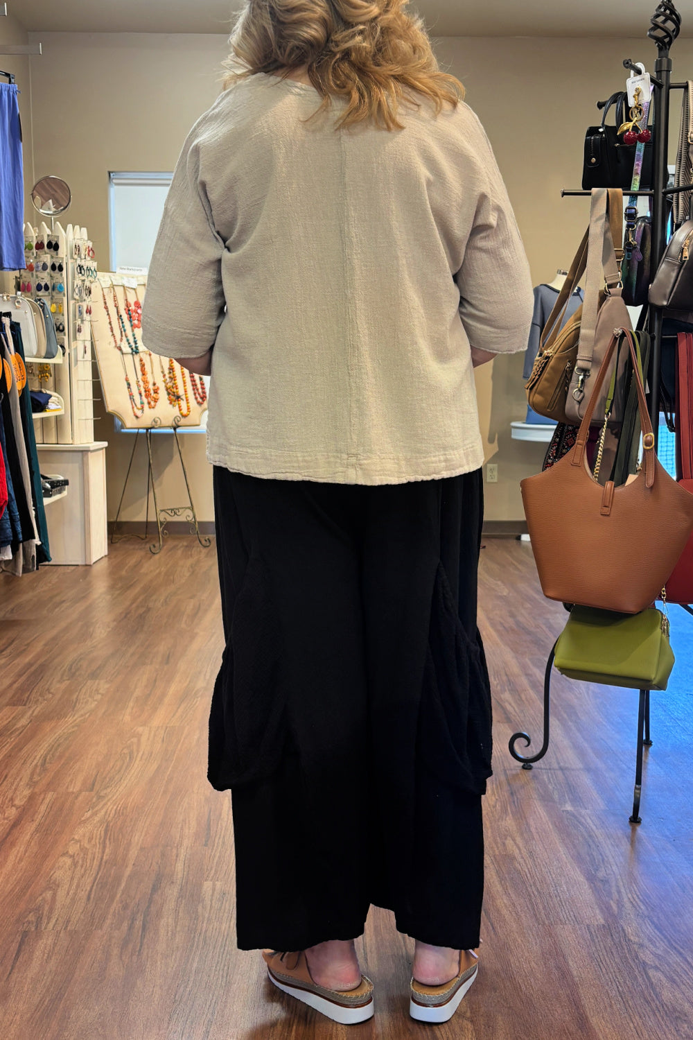 Beige V-Neck Cotton Gauze Top