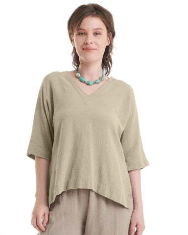 Beige V-Neck Cotton Gauze Top