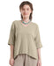 Beige V-Neck Cotton Gauze Top