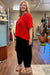 Spicy Red Cotton Gauze Boat Neck Top