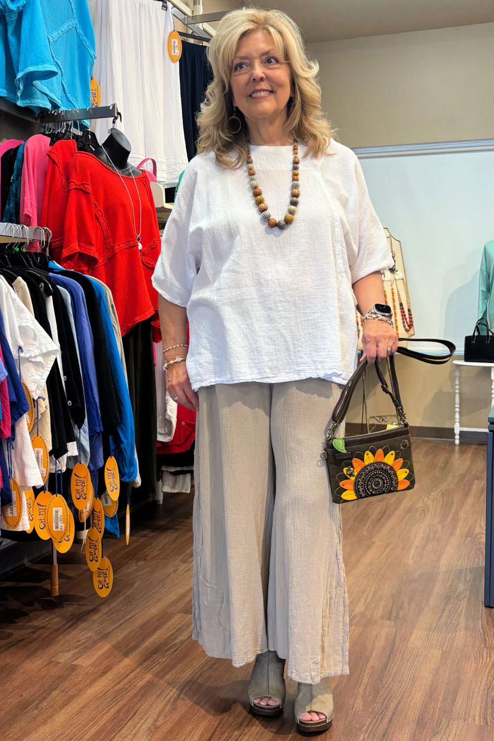 Taupe Wide Leg Cotton Gauze Pant