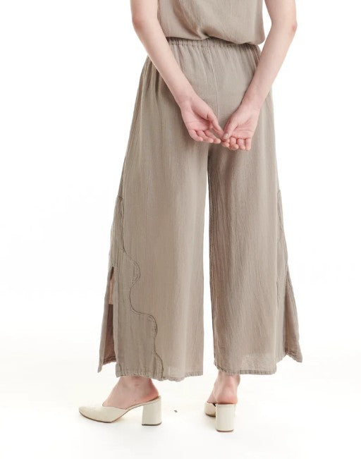 Taupe Wide Leg Cotton Gauze Pant