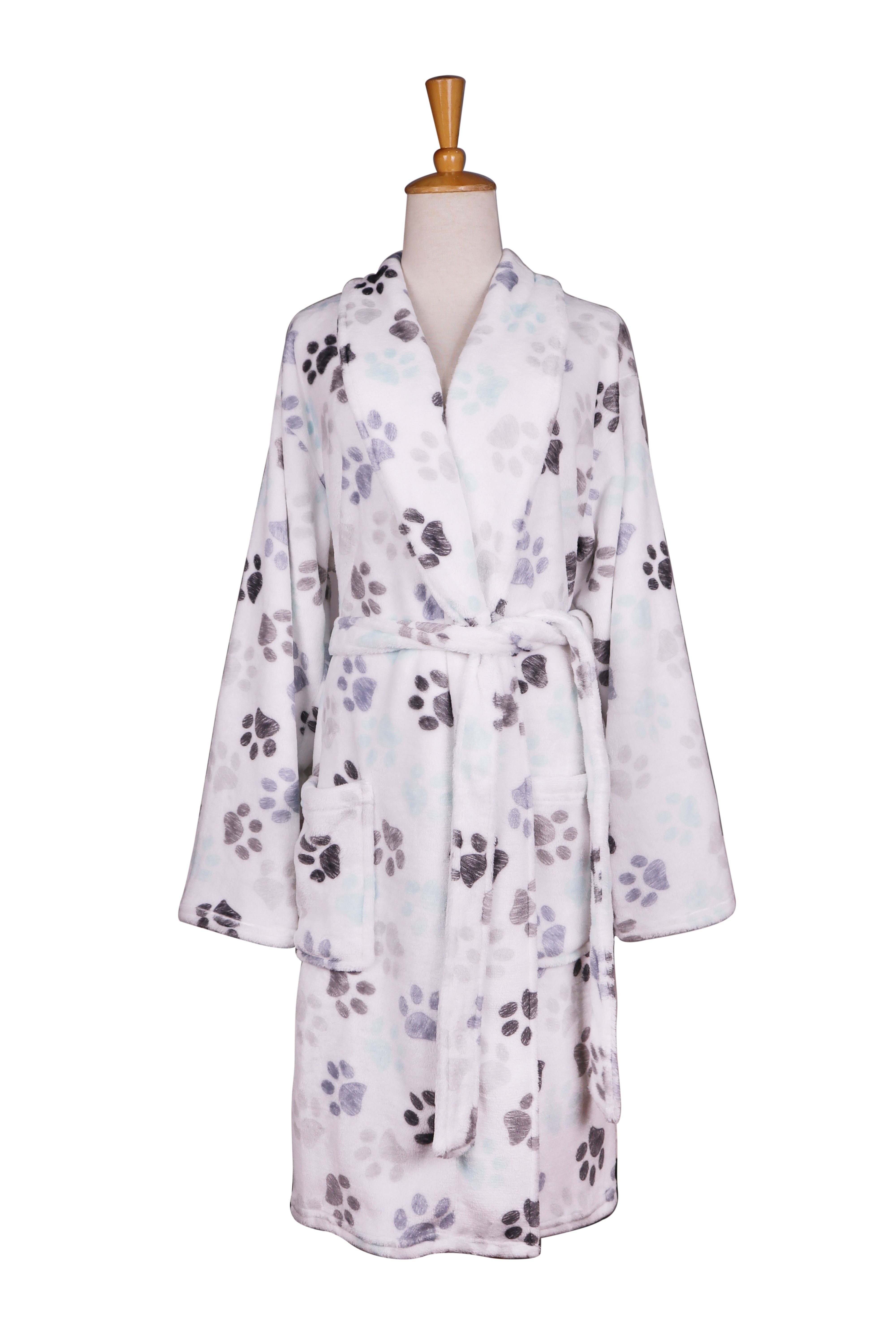 Paw Print Velvety Fleece Robe