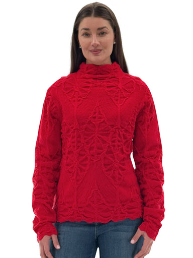 Textured Red Mockneck Sweater