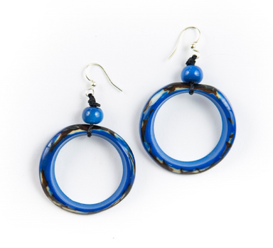 Blue Tagua Nut Round Earrings