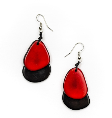 Red & Black Tagua Nut Earrings