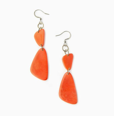 Coral Double Tagua Nut Dangle Earrings