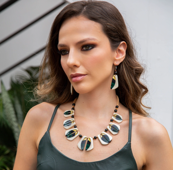 Turquoise Triple Strand Tagua Nut Necklace