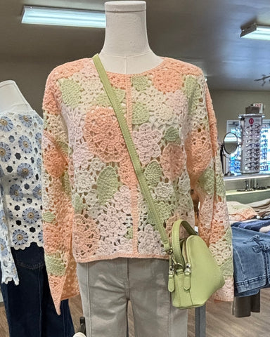 Peach Floral Crochet Overlay