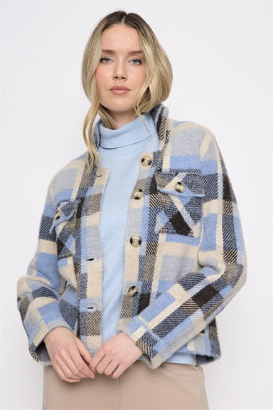 Blue Plaid Button Front Jacket