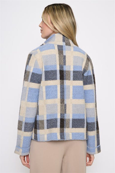 Blue Plaid Button Front Jacket