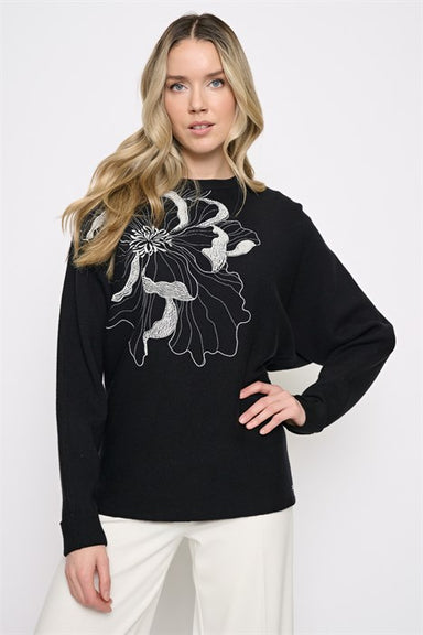 Black & Off White Embellished Sweater