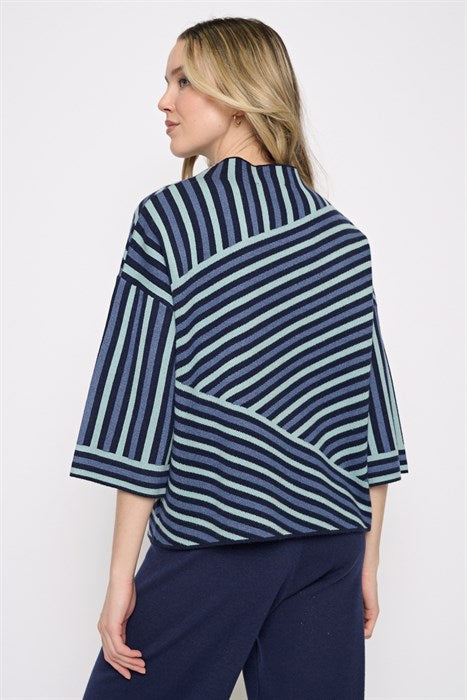 Teal Stripe Funnel Neck Sweater